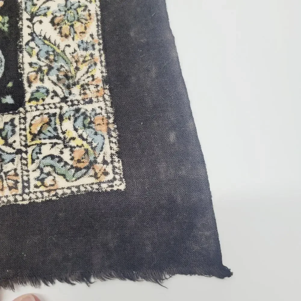 Vintage Turkish Black Mandala Floral Paisley Fabric Panels Turkey Made 2 Piece
